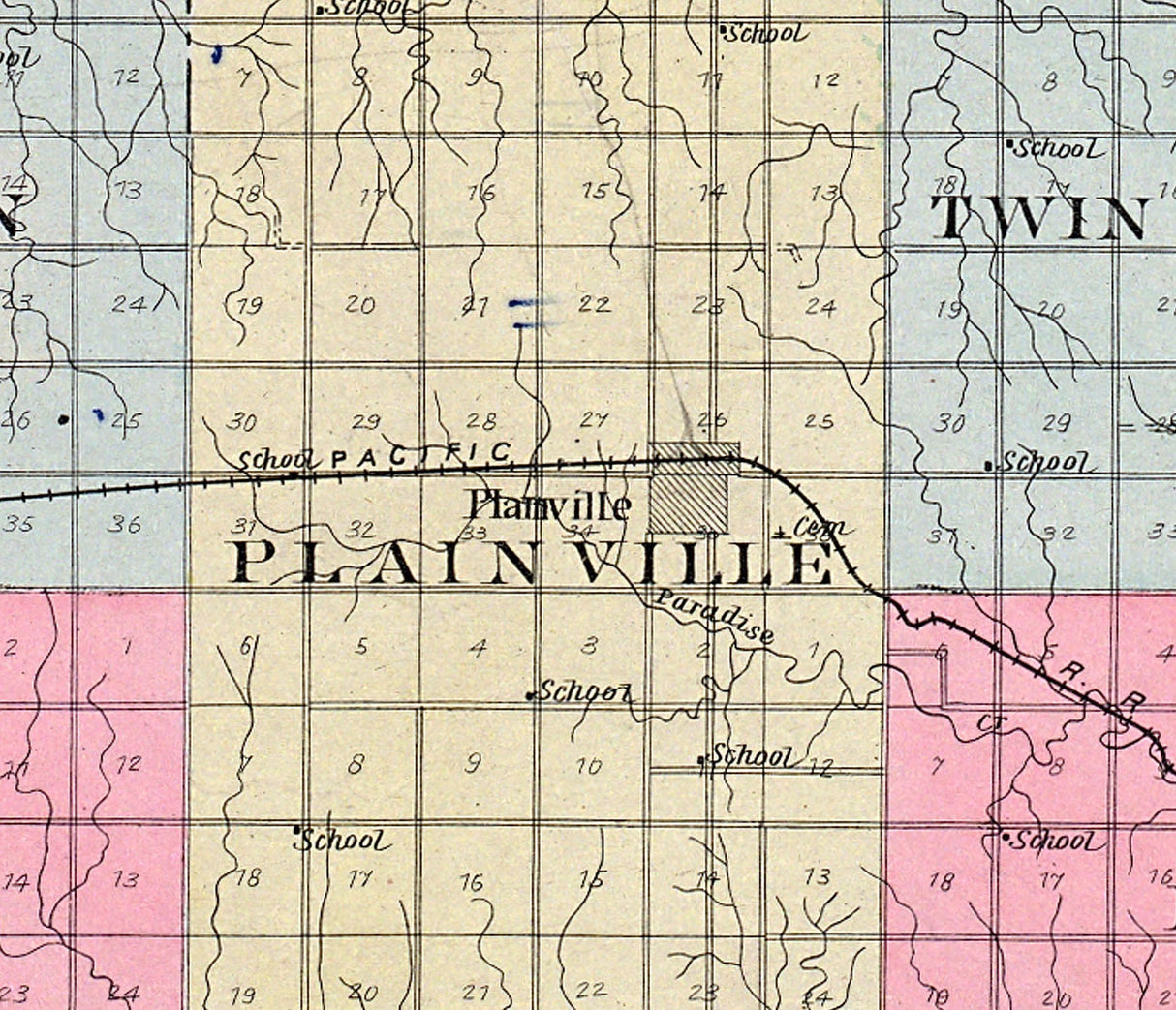 1904 Map of Rooks County Kansas Stockton Plainville