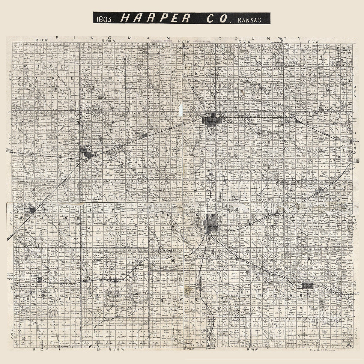 1893 Map of Harper County Kansas