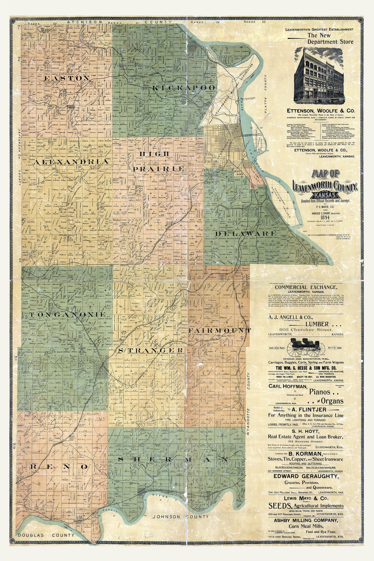 1894 Map of Leavenworth County Kansas