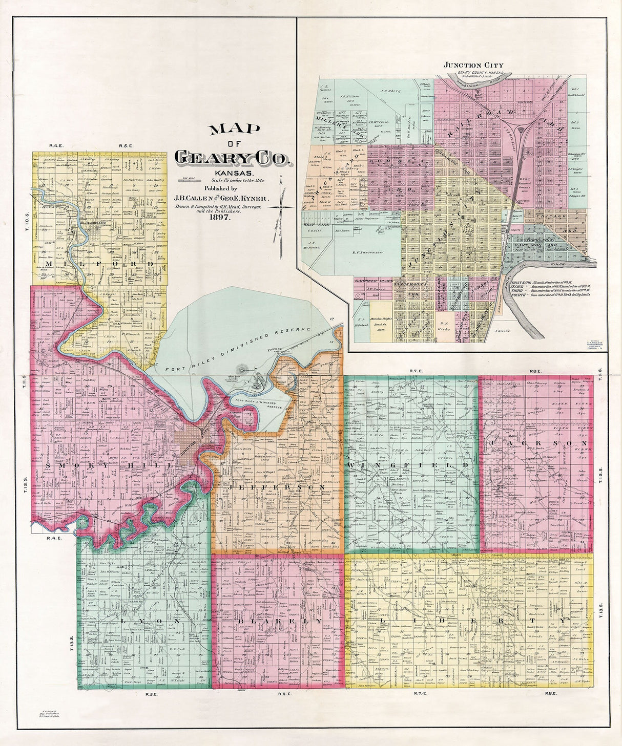 1897 Map of Geary County Kansas Junction City