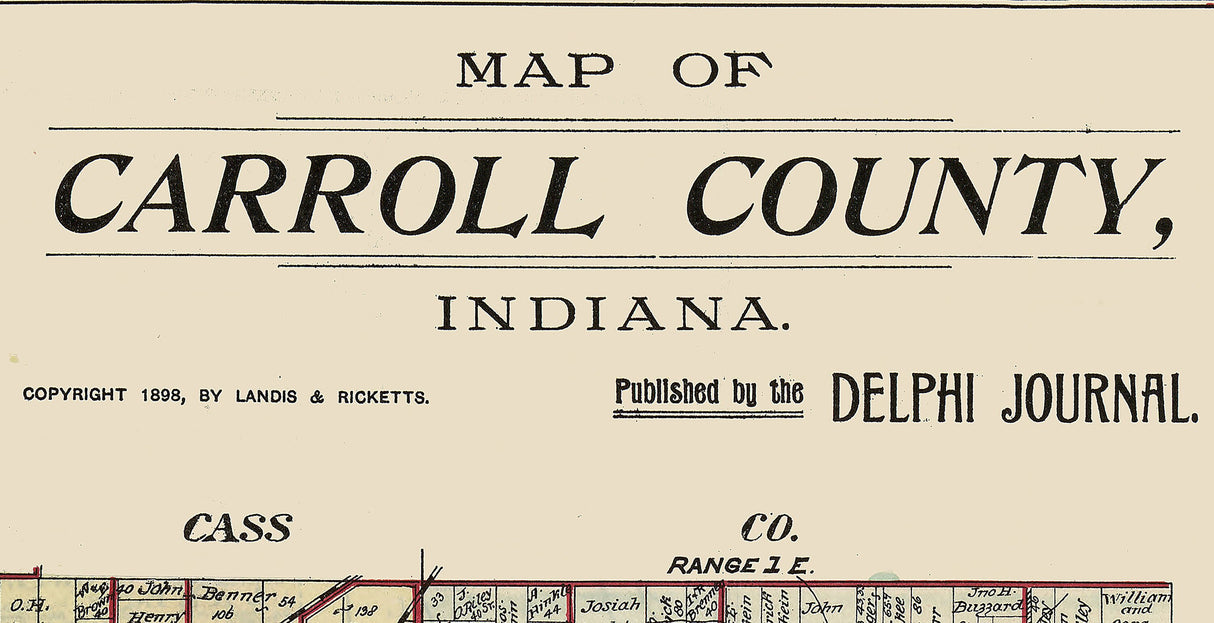 1898 Farm Line Map of Carroll County Indiana