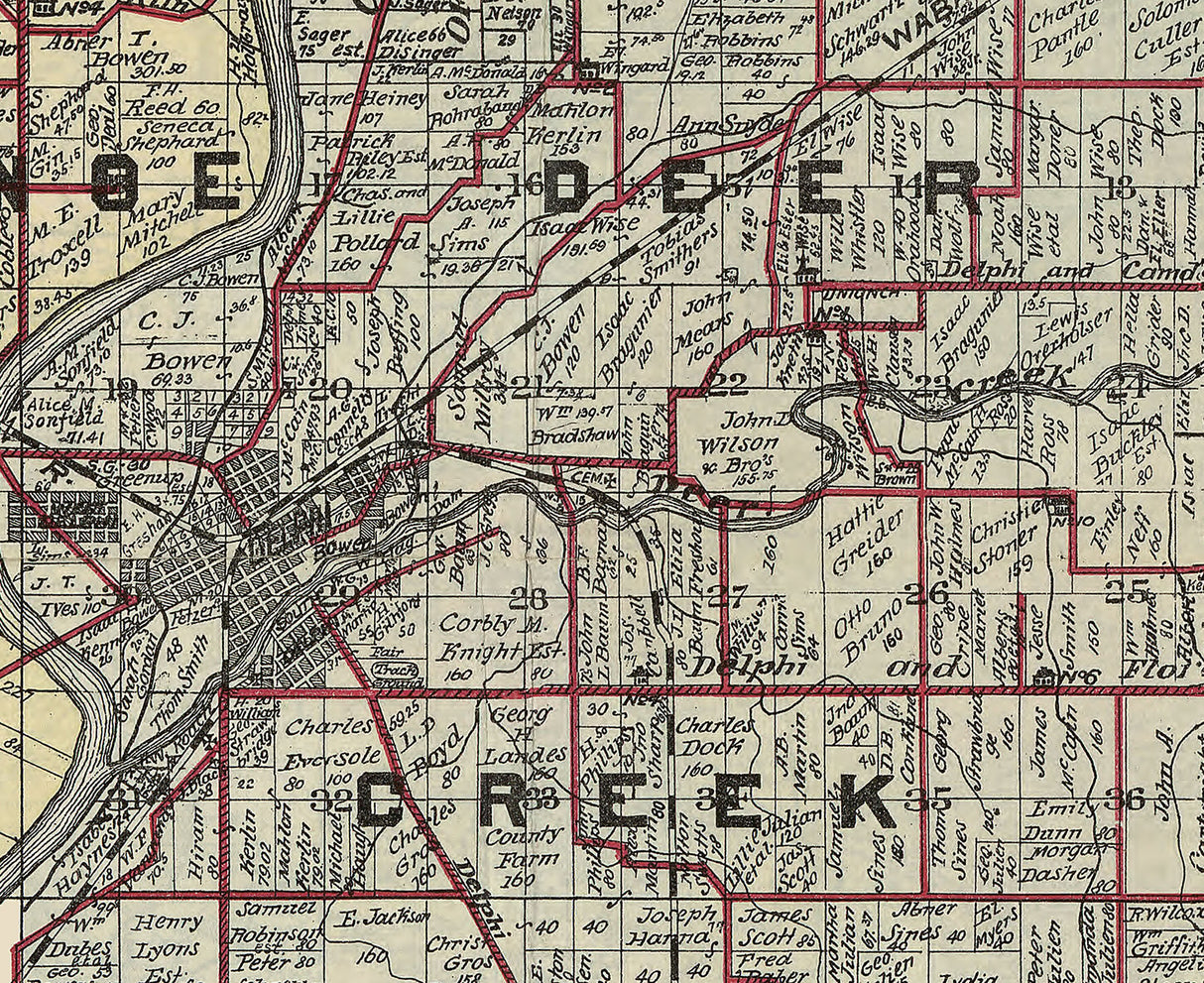 1898 Farm Line Map of Carroll County Indiana