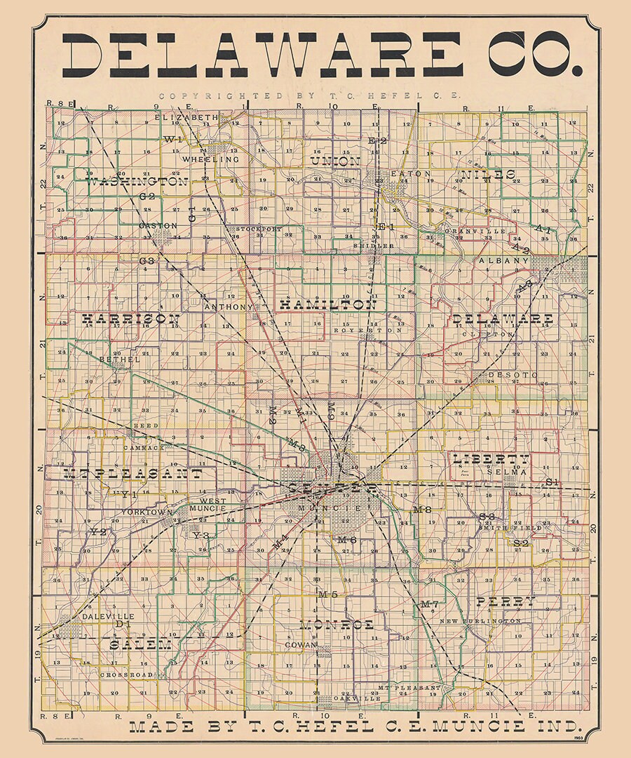 1903 Map of Delaware County Indiana