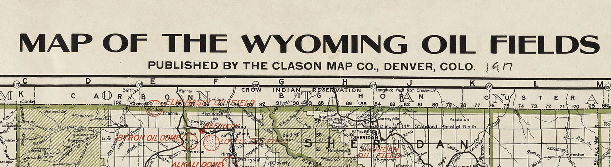 1917 Map of The Wyoming Oil Fields