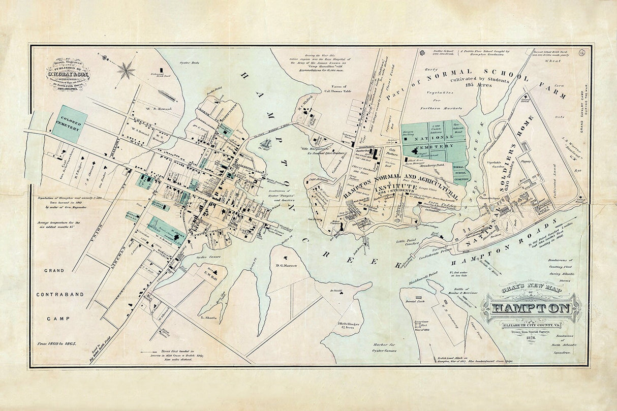 1878 Town Map of Hampton Elizabeth City County Virginia