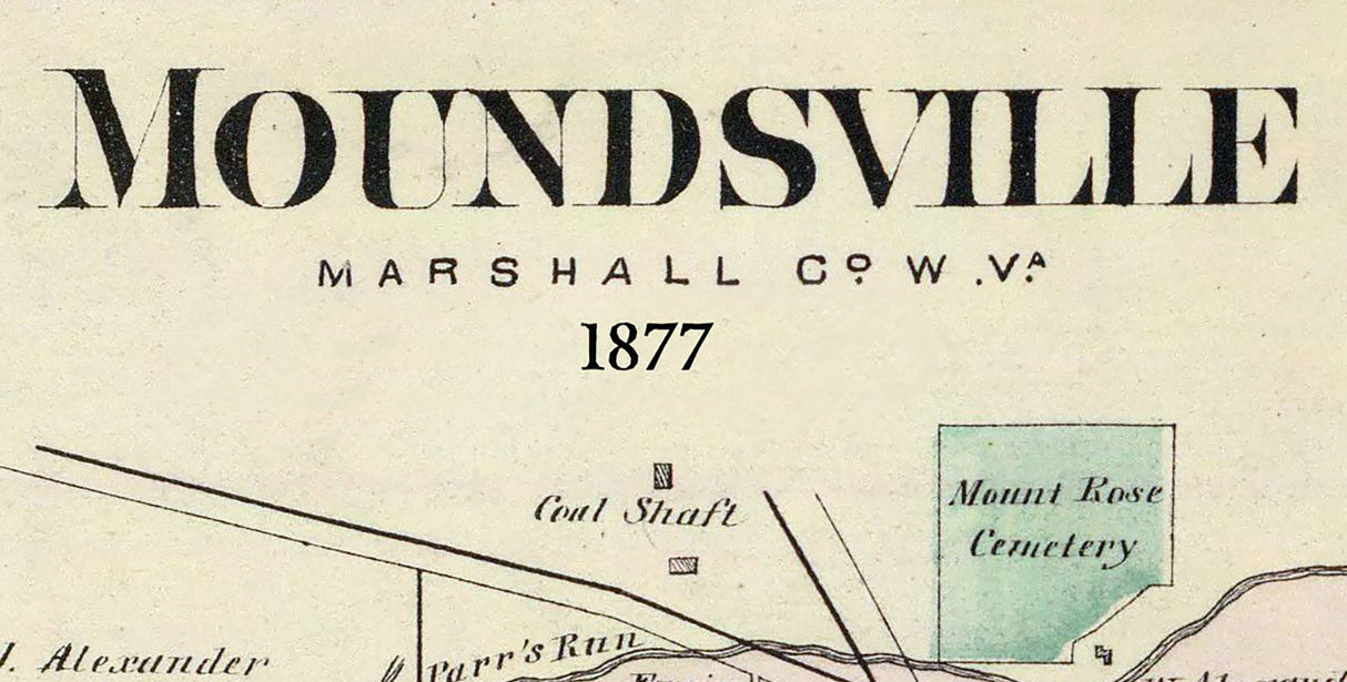 1877 Map of Moundsville Marshall County West Virginia