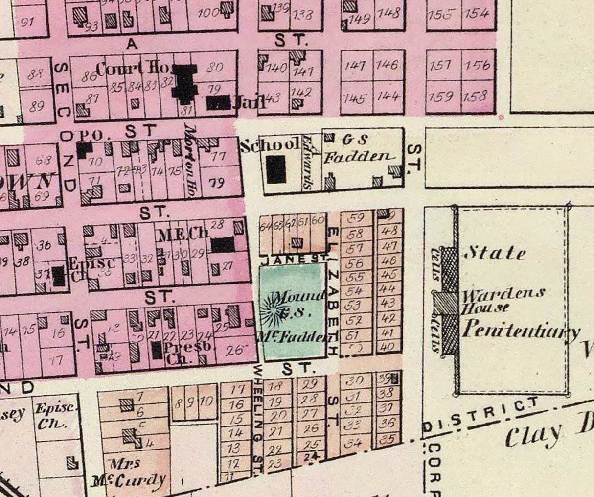 1877 Map of Moundsville Marshall County West Virginia