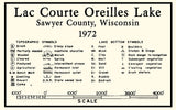 1972 Map of Lac Courte Oreilles Lake Sawyer County Wisconsin