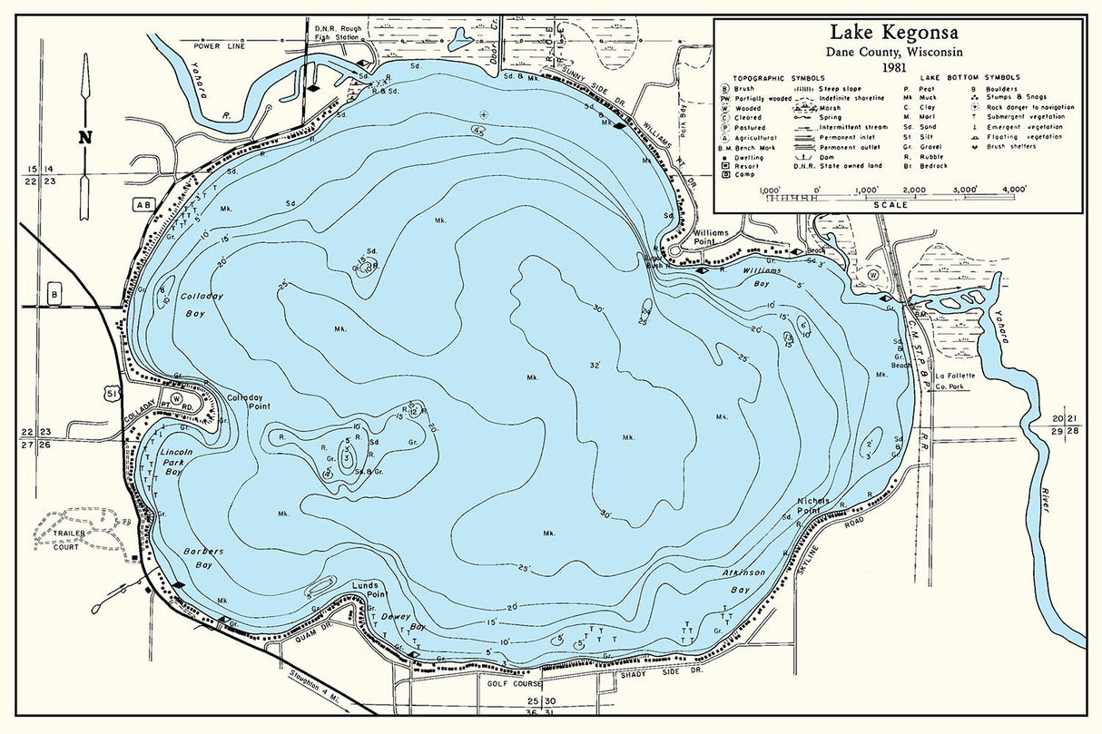 1981 Map of Lake Kegonsa Dane County Wisconsin