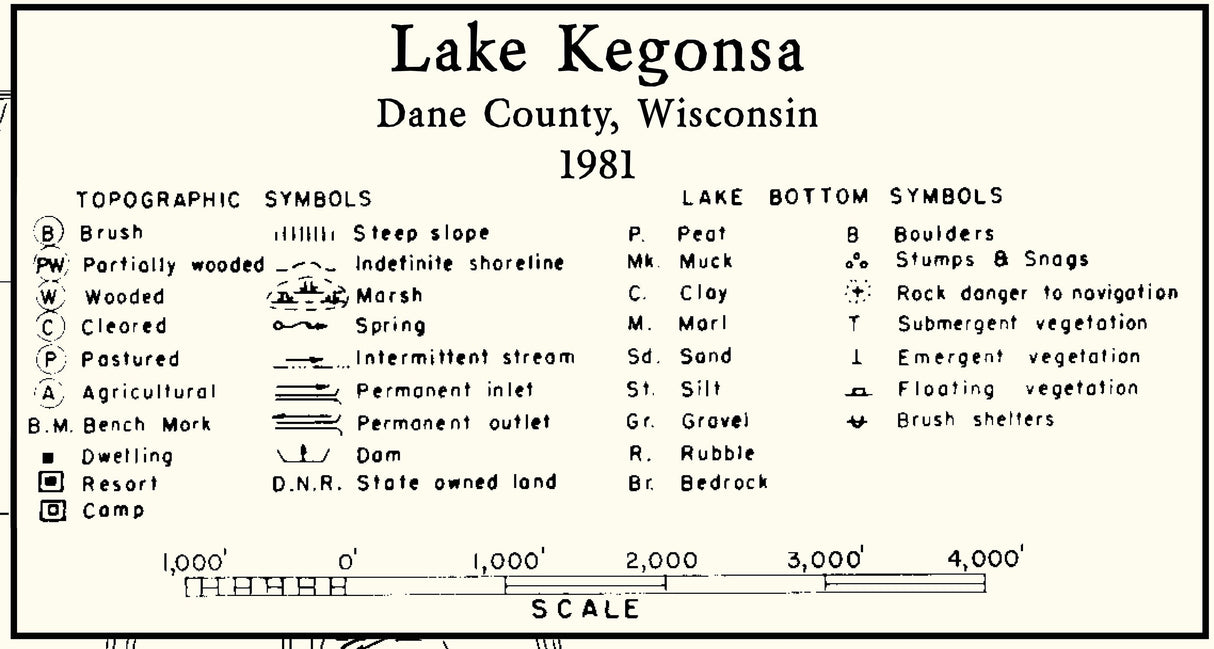 1981 Map of Lake Kegonsa Dane County Wisconsin