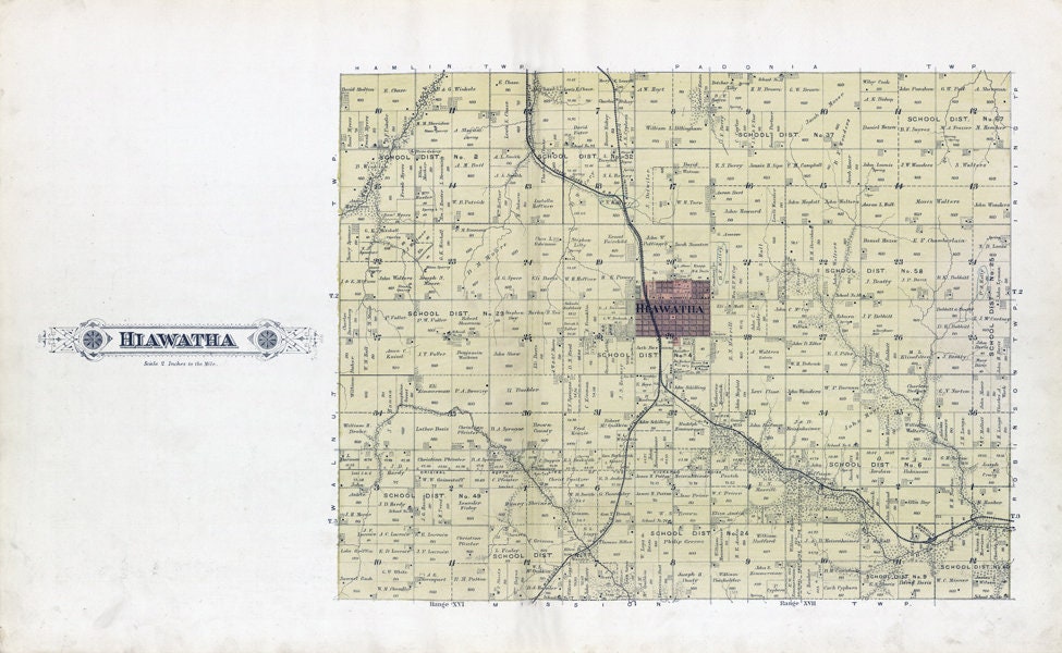 1887 Map of Hiawatha Township Brown County Kansas