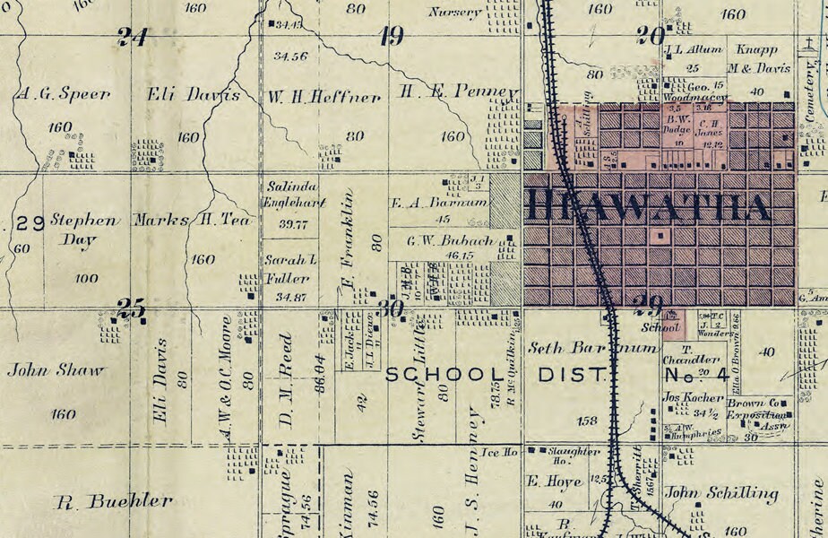 1887 Map of Hiawatha Township Brown County Kansas