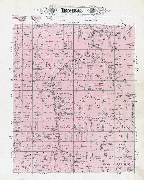 1887 Map of Irving Township Brown County Kansas