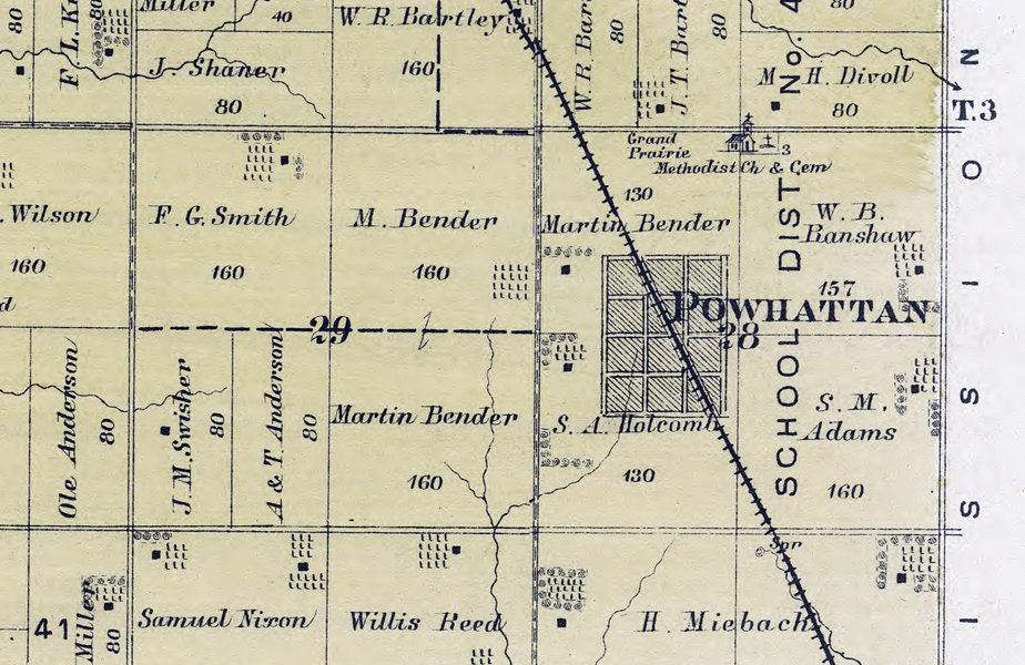 1887 Map of Powhattan Township Brown County Kansas