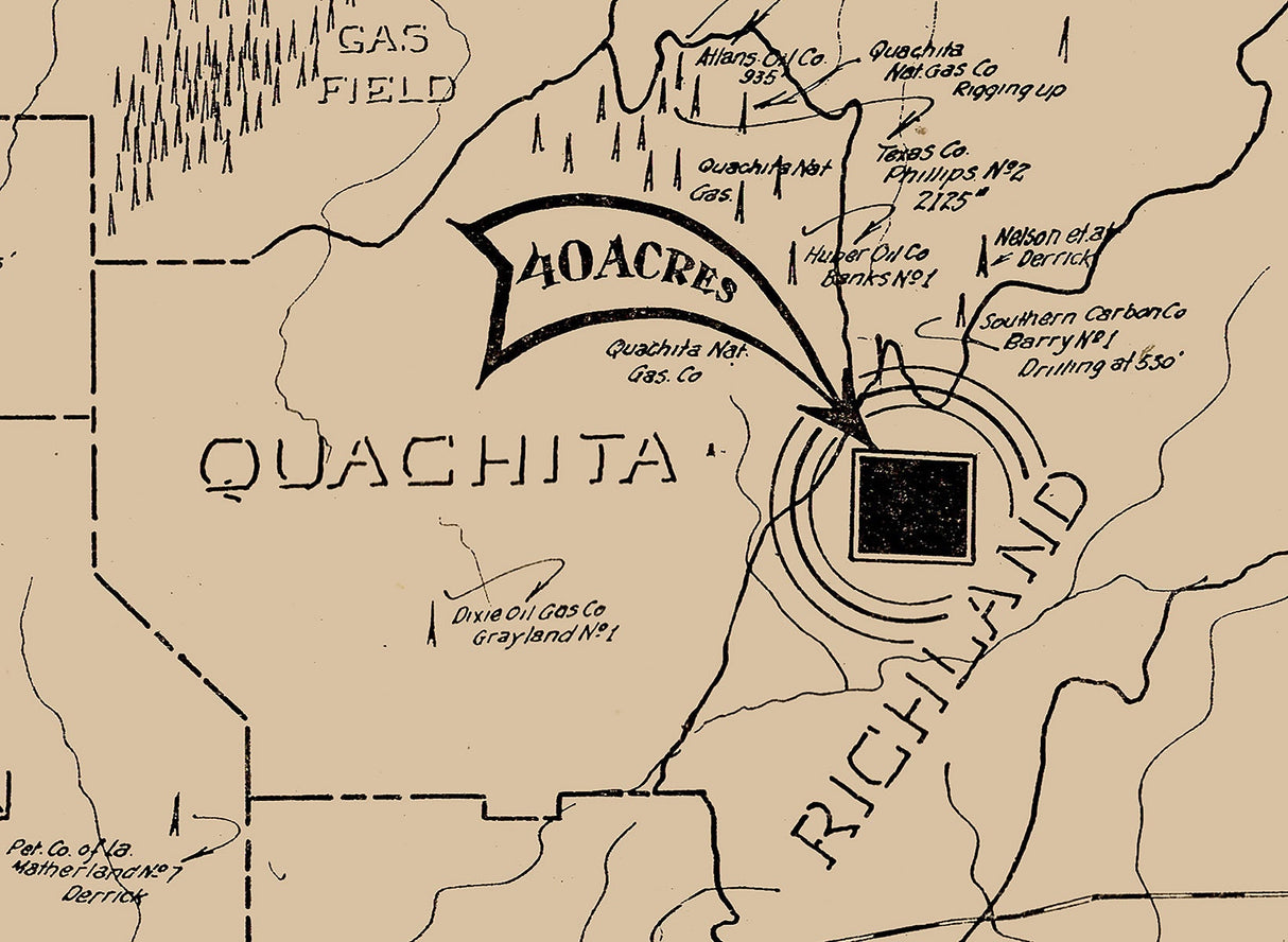 1920 Map of North Louisiana Oil and Gas Fields