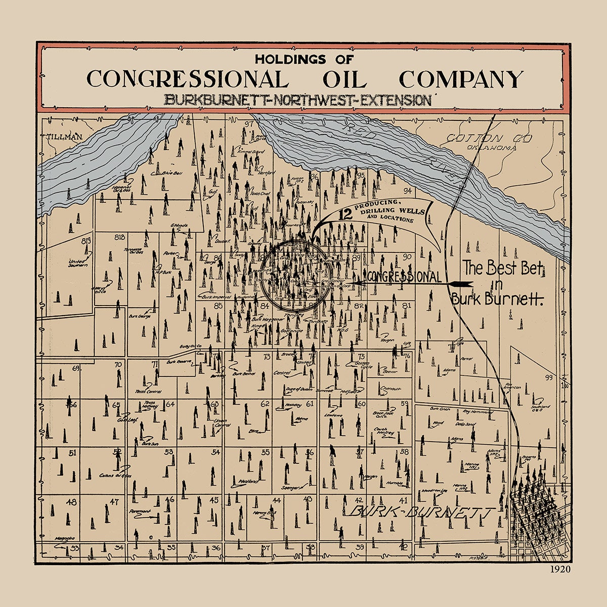 1920 Oil Field Map of Burkburnett Texas