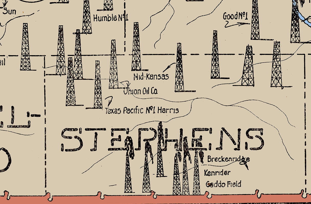 1920 Oil Field Map of North Texas Counties