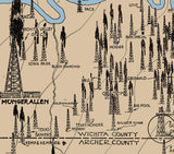 1920 Oil Field Map of Wichita County Texas Iowa Park