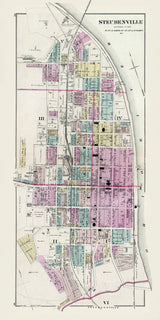 1877 Map of Steubenville Jefferson County Ohio
