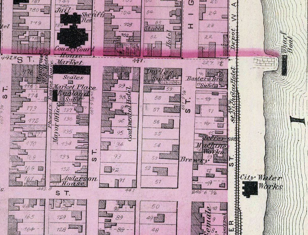 1877 Map of Steubenville Jefferson County Ohio