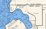 1940 Map of Shishebogama Lake Oneida and Vilas County Wisconsin