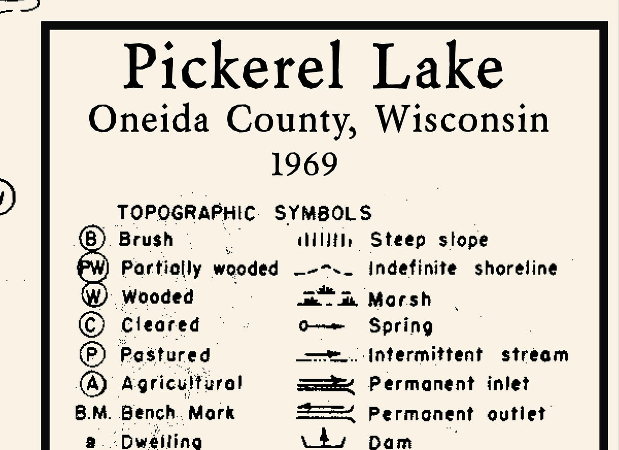 1969 Map of Pickerel Lake Oneida County Wisconsin