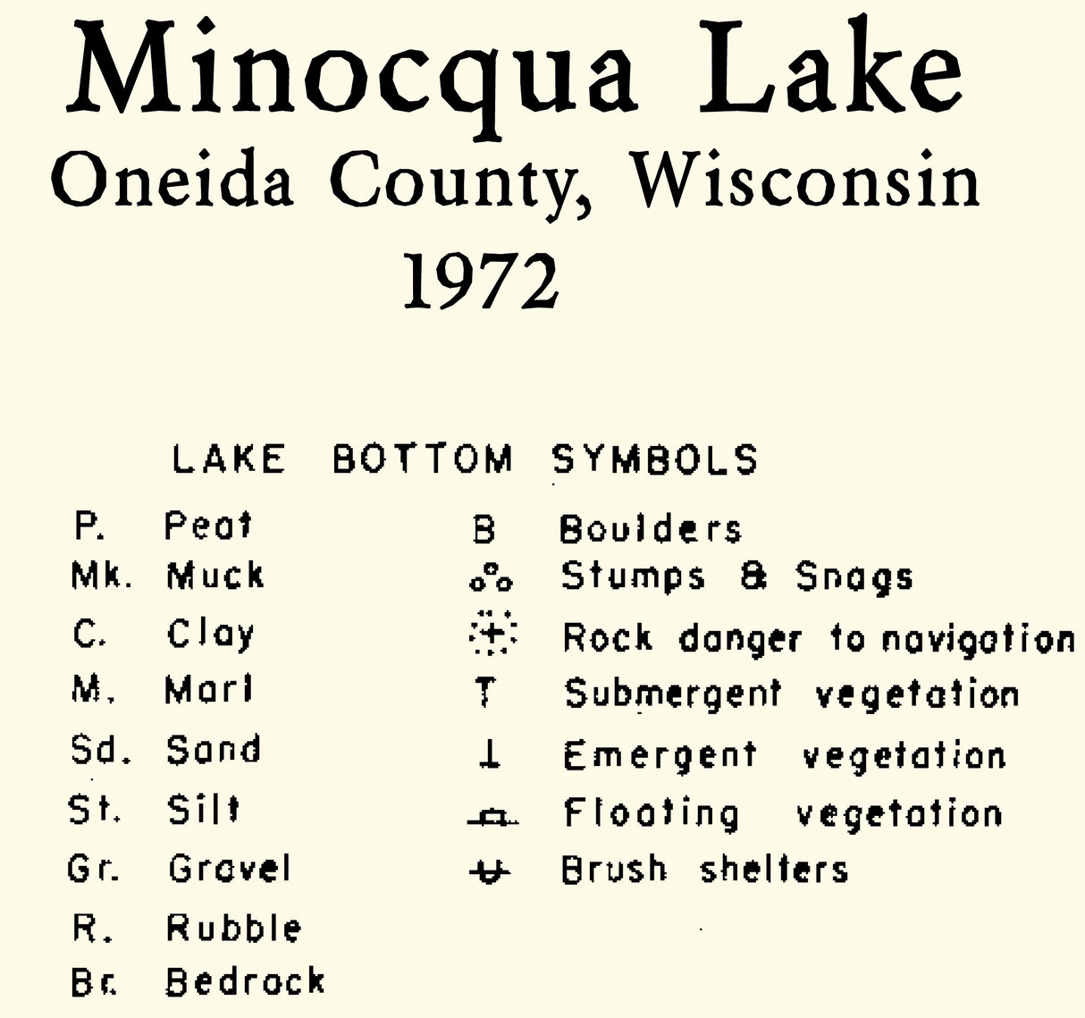 1972 Map of Minocqua Lake Oneida County Wisconsin