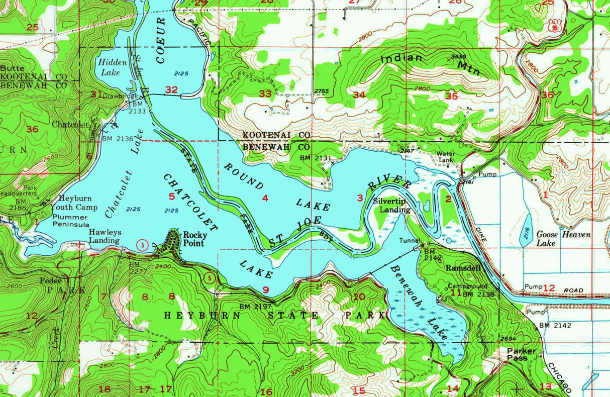 1957 Map of Lake Coeur D'Alene Idaho