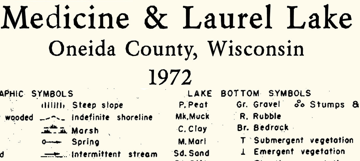 1972 Map of Medicine and Laurel Lakes Oneida County Wisconsin