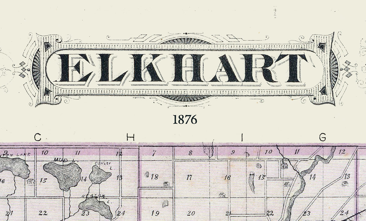 1876 Map of Elkhart County Indiana