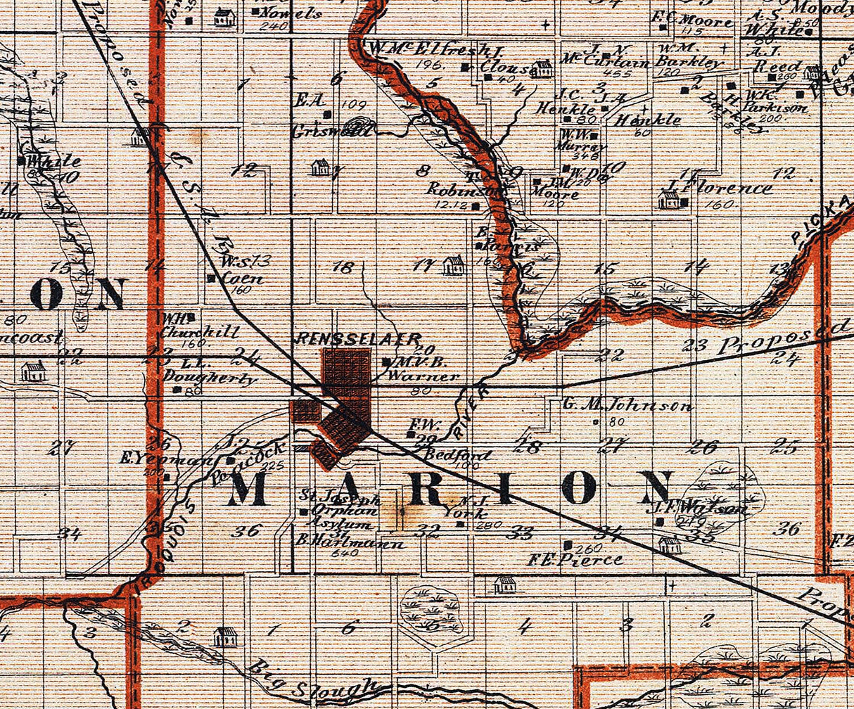 1876 Map of Jasper County Indiana