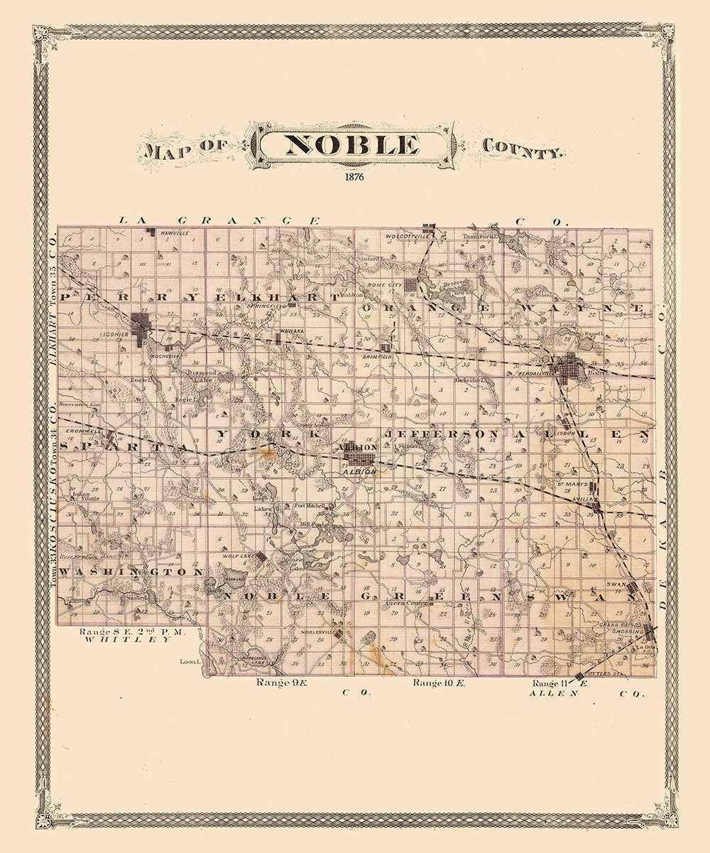 1876 Map of Noble County Indiana