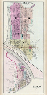 1877 Town Map of Marietta Washington County Ohio