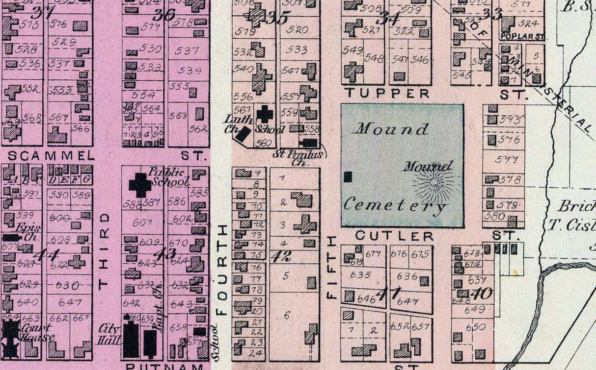 1877 Town Map of Marietta Washington County Ohio