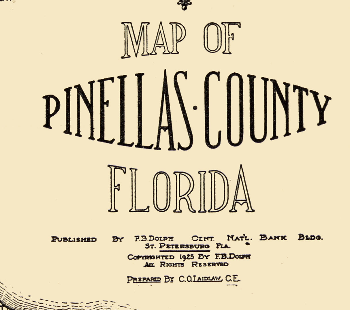 1925 Map of Pinellas County Florida Tampa Bay Clearwater