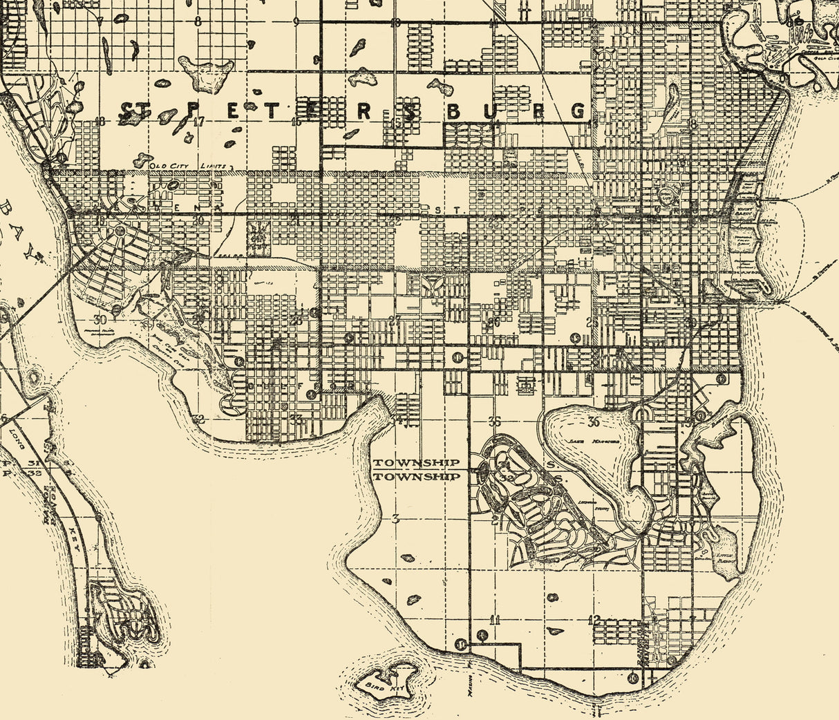 1925 Map of Pinellas County Florida Tampa Bay Clearwater