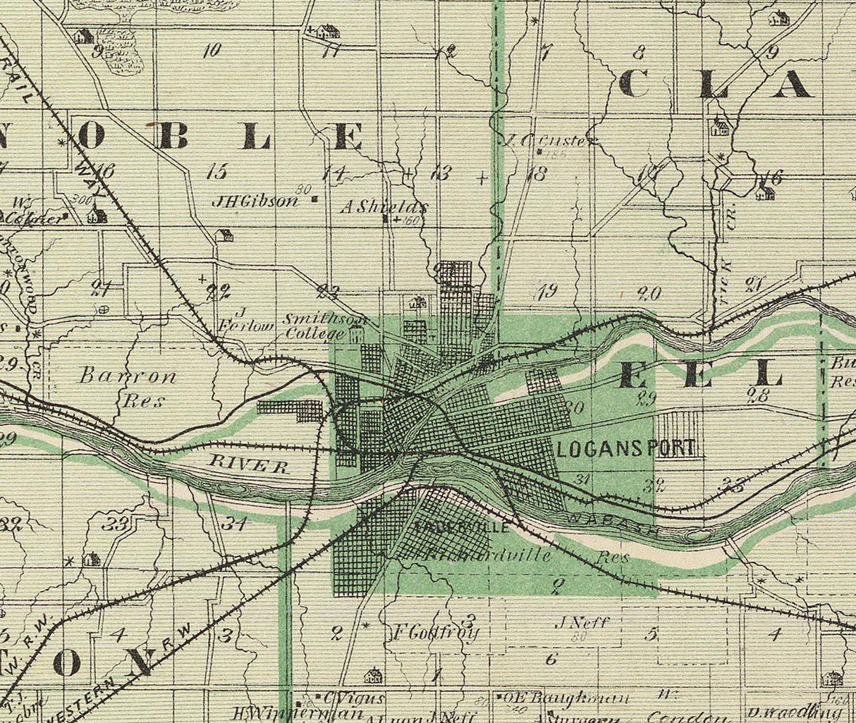 1876 Map of Cass County Indiana