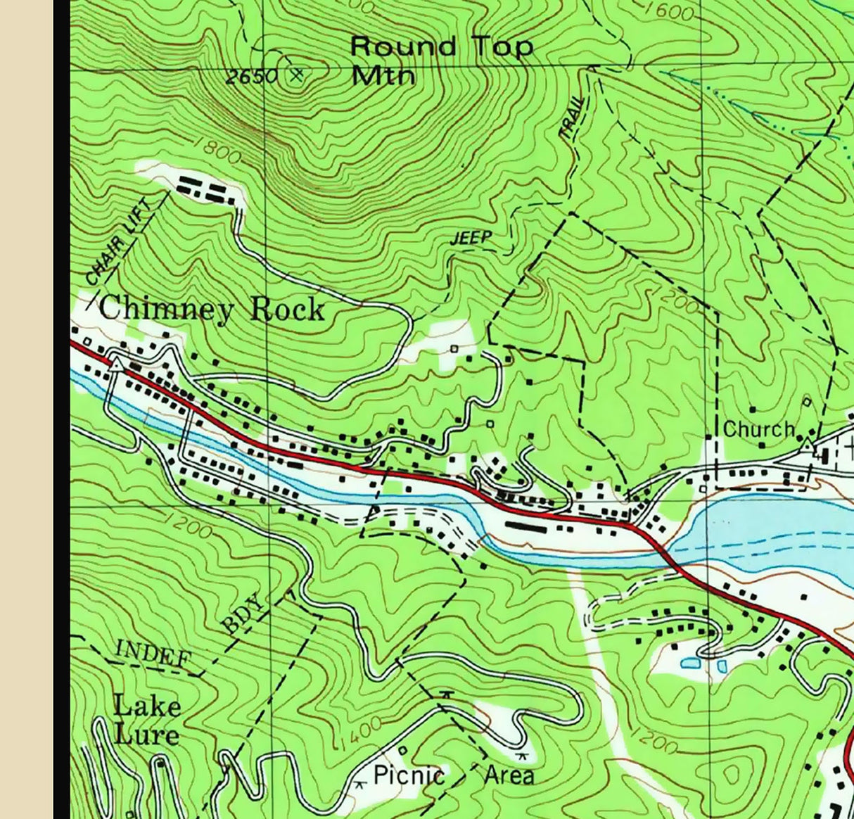 1982 Map of Lake Lure North Carolina Chimney Rock