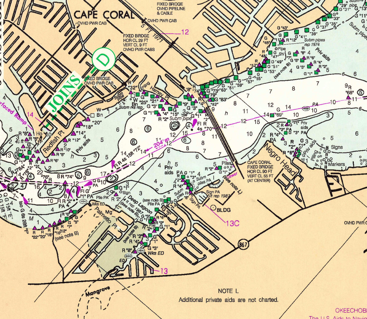 1996 Nautical Chart of Caloosahatchee River Fort Myers Florida