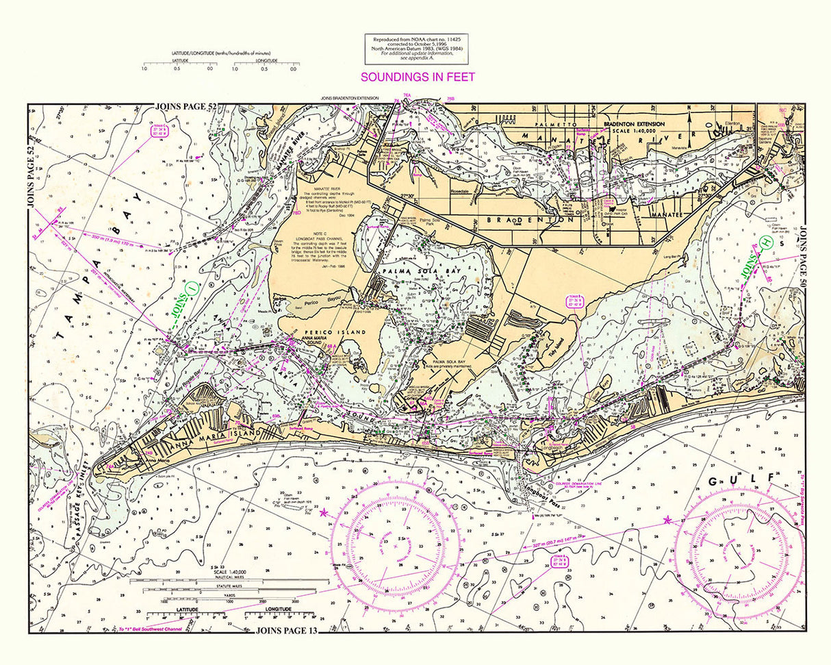 1996 Nautical Chart of Tampa Bay Florida Bradenton Anna Maria Island