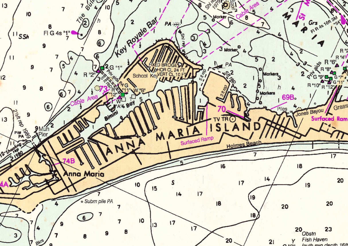 1996 Nautical Chart of Tampa Bay Florida Bradenton Anna Maria Island