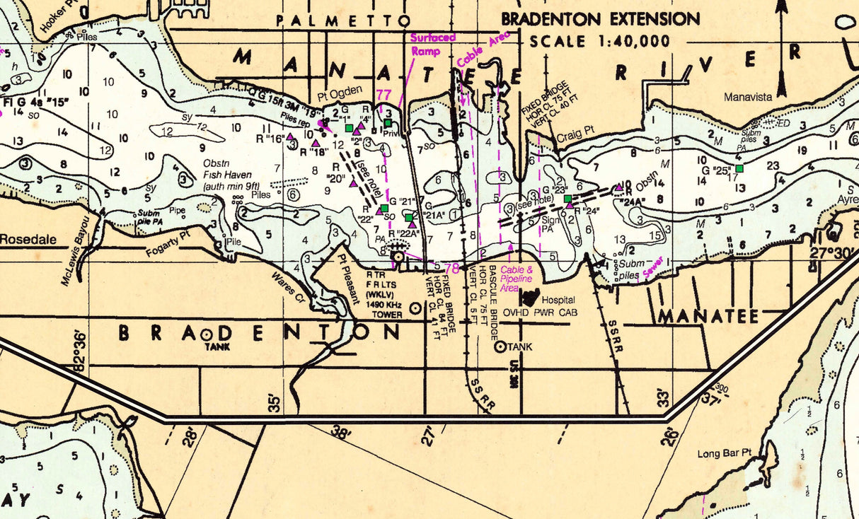 1996 Nautical Chart of Tampa Bay Florida Bradenton Anna Maria Island