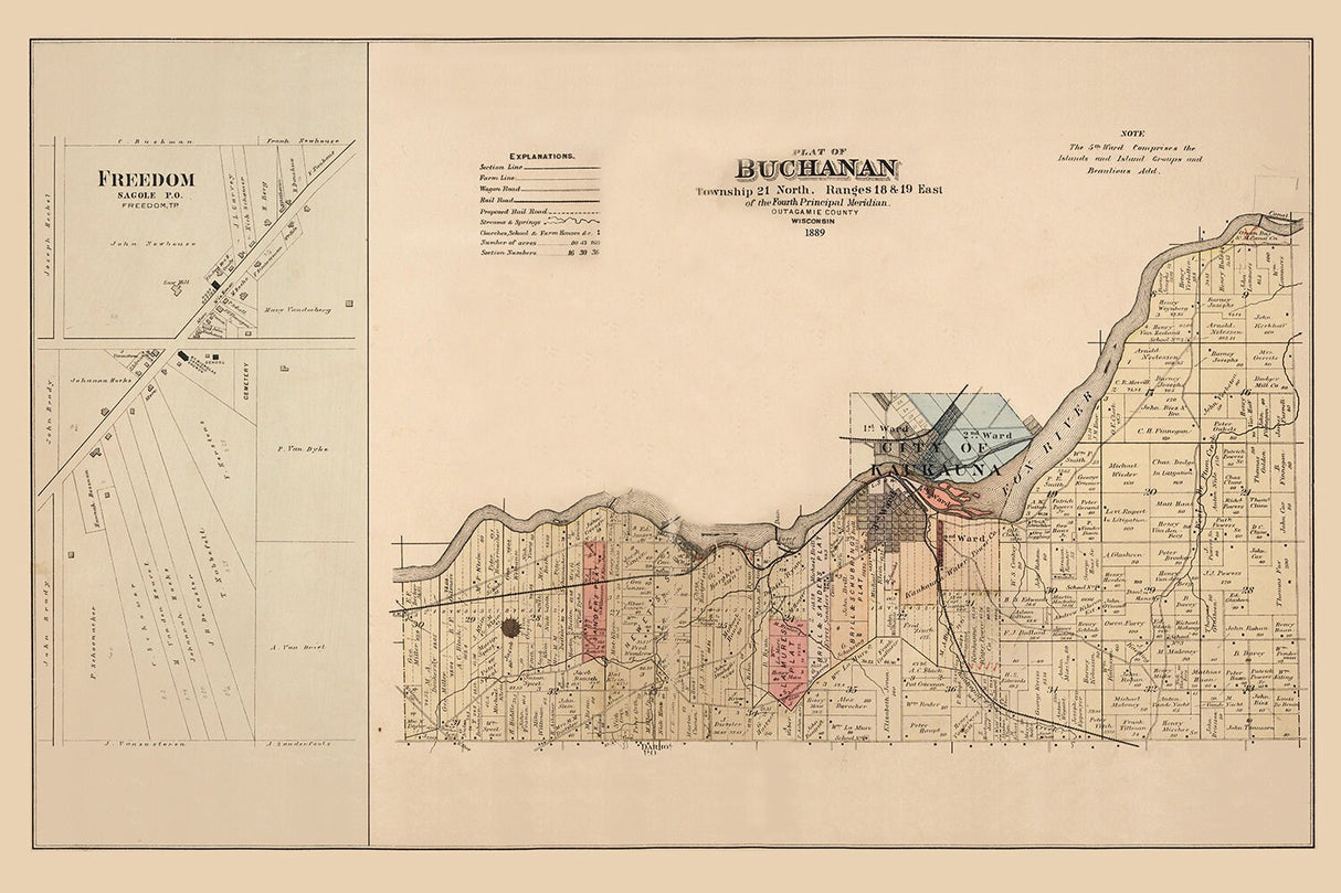 1889 Map of Buchanan Township Outagamie County Wisconsin