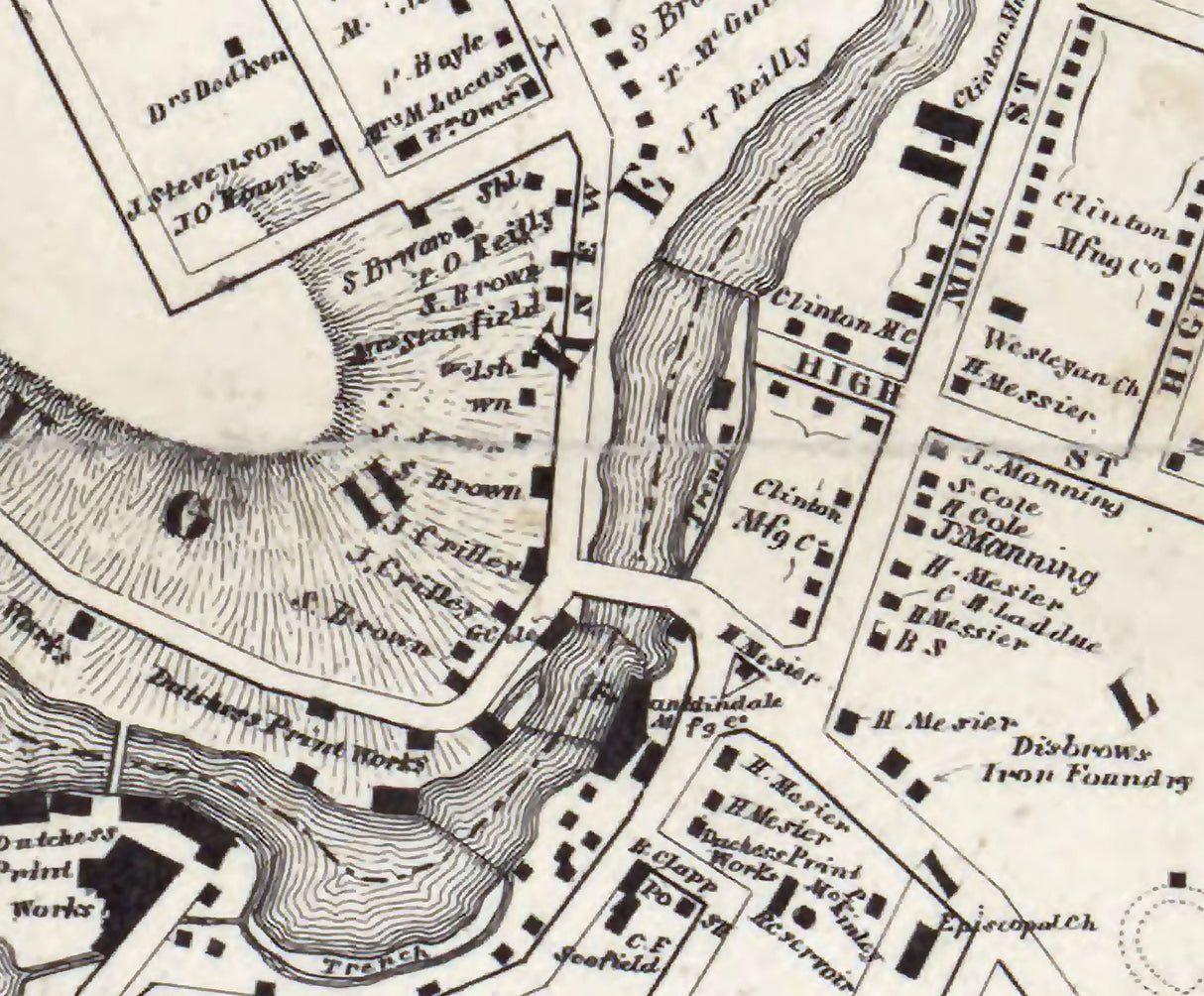 1858 Town Map of Wappinger Falls and ChanningVille New York