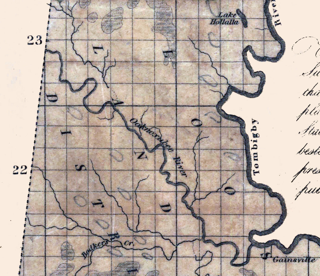 1933 Map of Choctaw Territory Alabama