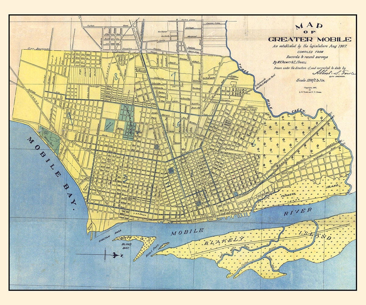 1907 Map of Mobile Alabama