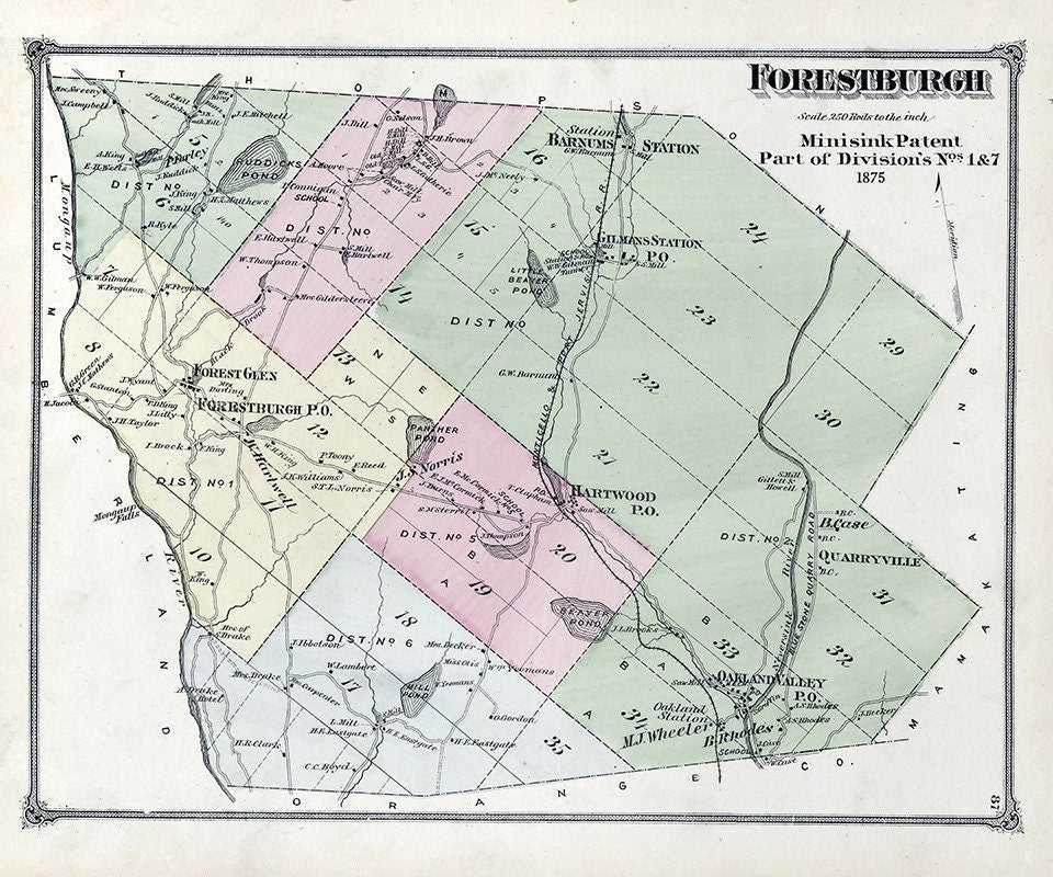 1875 Map of Forestburgh Township Sullivan County New York