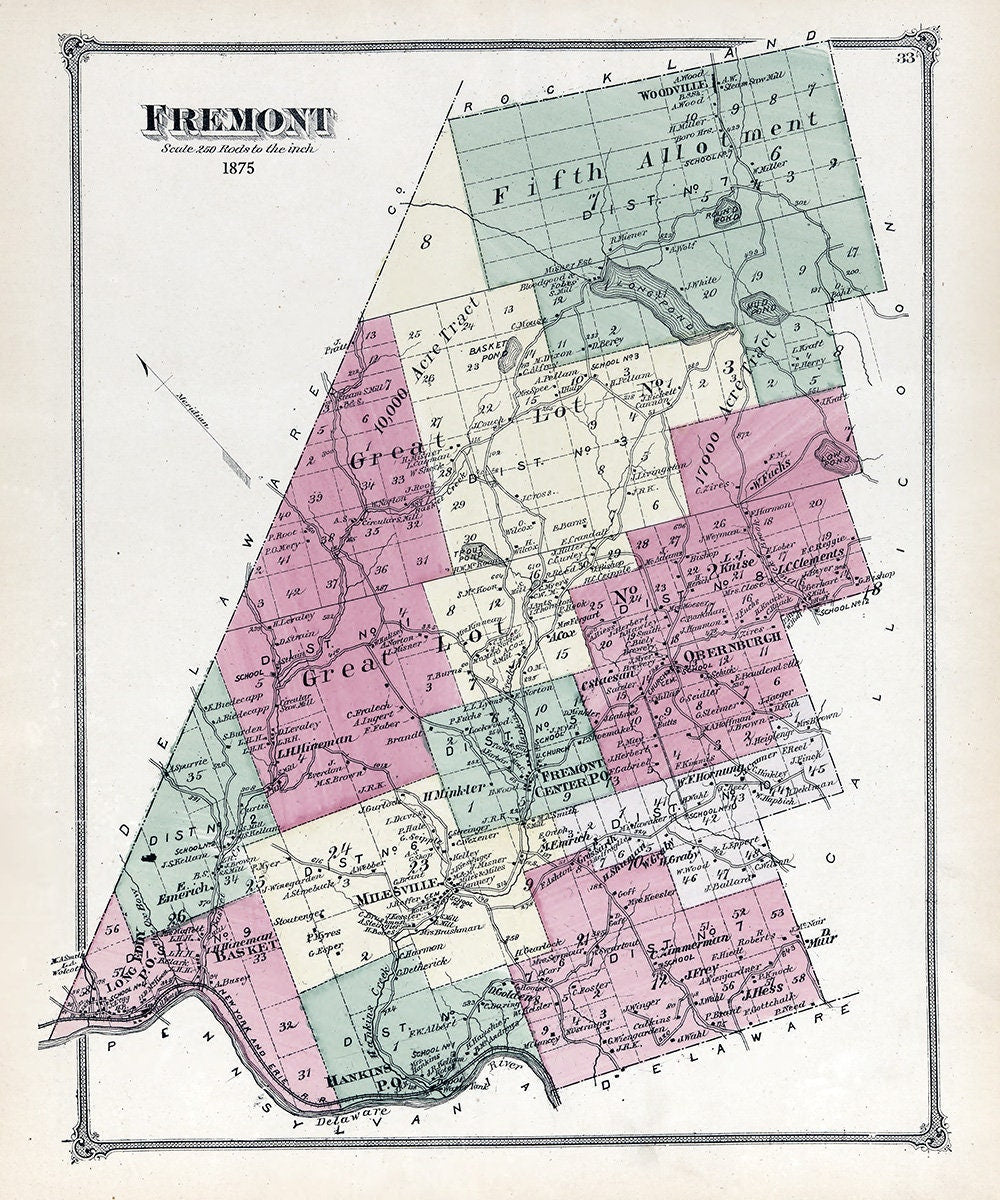 1875 Map of Fremont Township Sullivan County New York