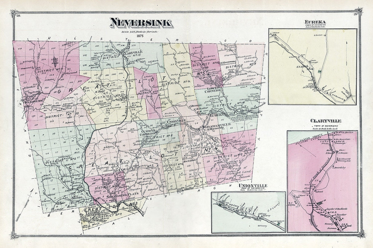 1875 Map of Neversink Township Sullivan County New York