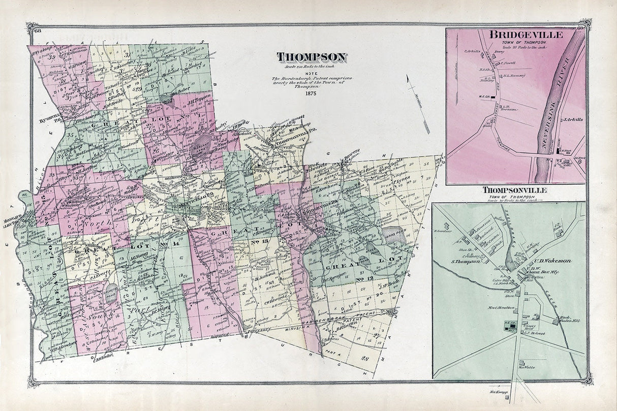 1875 Map of Thompson Township Sullivan County New York